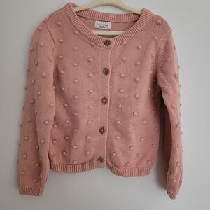 🧸2/20$ Rise Little Earthling Dusty Pink Kids Sweater Cardigan Size 3-4 Pompoms
